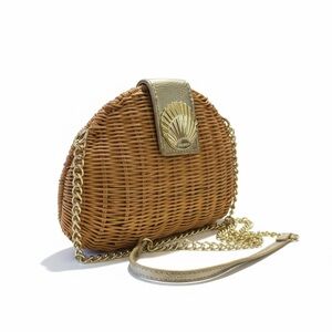 Lilly Pulitzer Tan Woven Clutch with Gold Chain